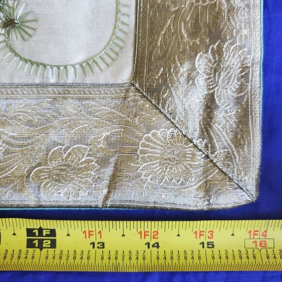 NOS Vtg Silk PillowCover 16x16" Import Embroidered Beaded Sage Jacquard Eclectic - Picture 9 of 10